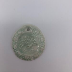 Vintage Ceramic Pottery Glazed Amulet With Sea Life Pattern (Signed Bishop)